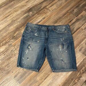 True Religion Geno relaxed slim fit  paint splattered shorts SZ 48